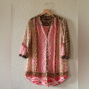 Flowing Beach Coverup Open or Button Up Mixed Pattern Easy Buttons Nic + Zoe